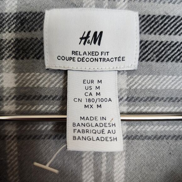 H&M Medium Grey Gray Plaid Flannel Long Sleeve Jacket - Picture 3 of 5